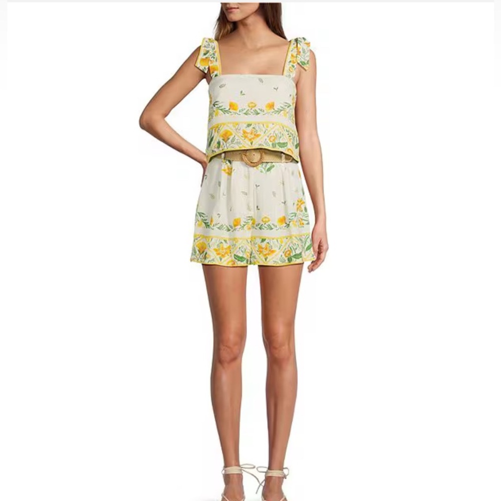 ANTONIO MELANI Yellow and Cream Crop Top short set